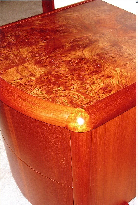 Book-matched burl top detail
