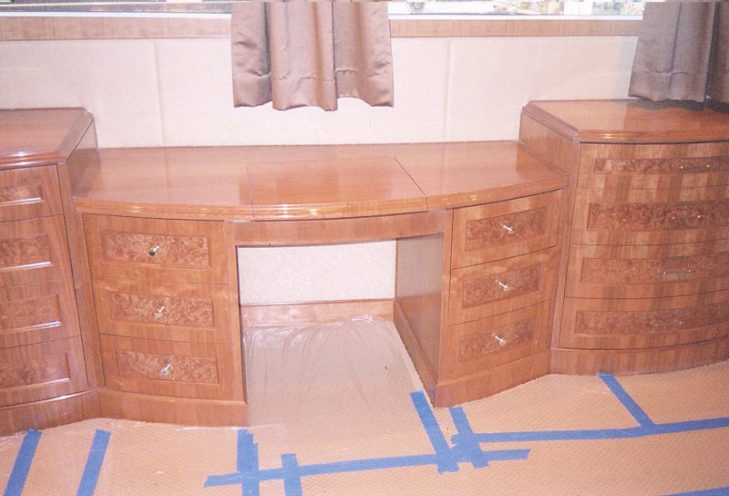 Stateroom desk with bow-front burl drawers